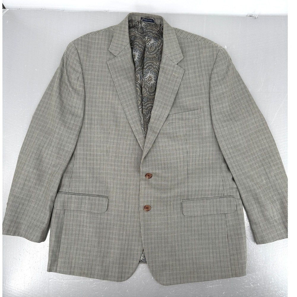 Ralph Lauren Mens 46R Silk Wool Houndstooth Blazer Sport Coat Tan Blue Paisley